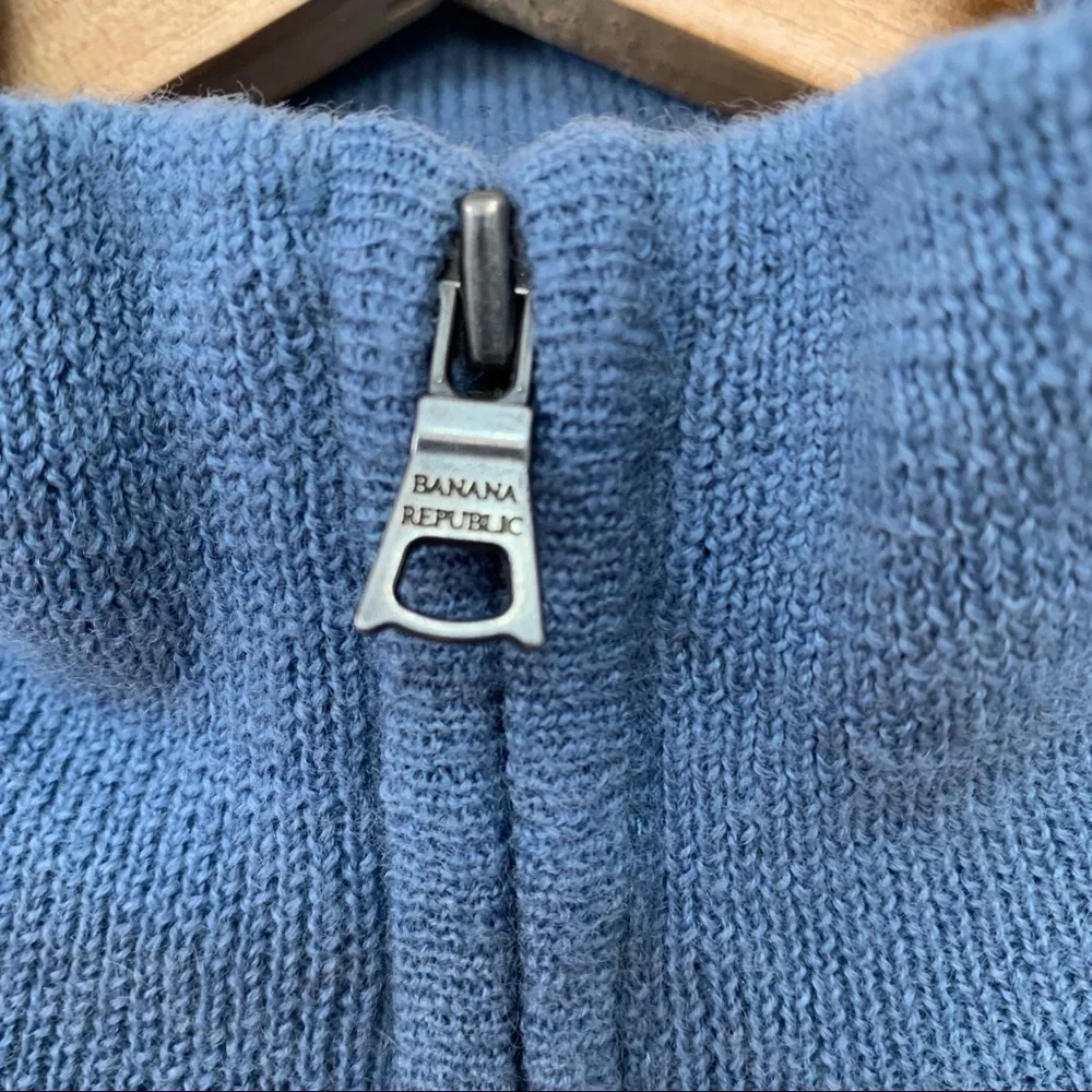 Banana Republic || Blue 100% Wool 1/4 Zip Long-sleeve Pullover Sweater L